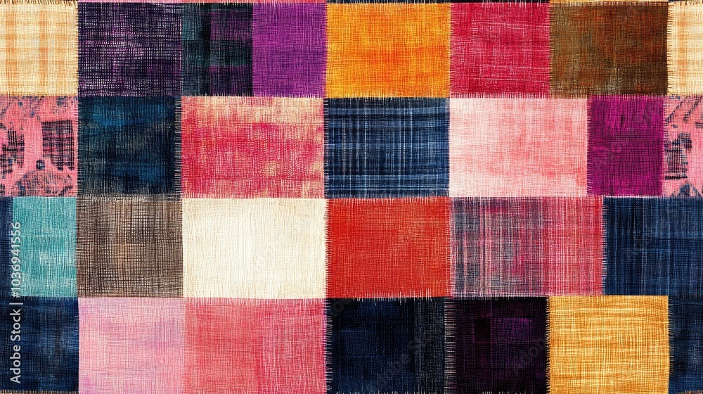 Artistic ikat collage background featuring a colored plain patchwork weave pattern modern collage checkered texture and geometric plaid illustration suitable for wallpaper tablecloth fabric and gi Artistic ikat collage background featuring a colored plain patchwork weave pattern modern collage checkered texture and geometric plaid illustration suitable for wallpaper tablecloth fabric and gi