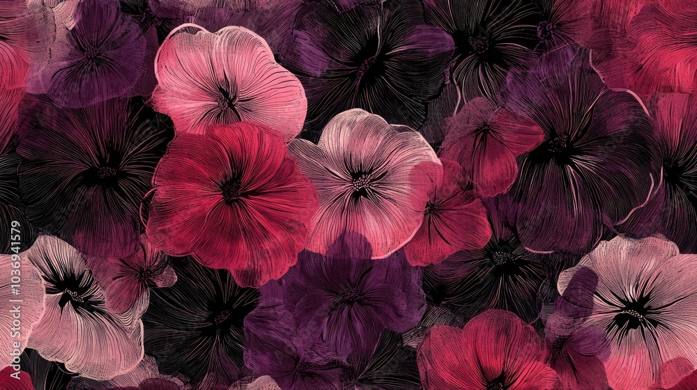 Floral botanical pattern illustration with an abstract design of flowers Floral botanical pattern illustration with an abstract design of flowers