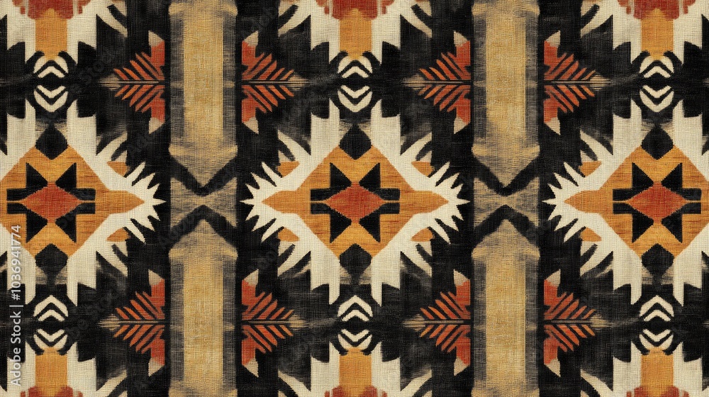 Geometric backdrop featuring a traditional ethnic pattern in an allover print design Geometric backdrop featuring a traditional ethnic pattern in an allover print design