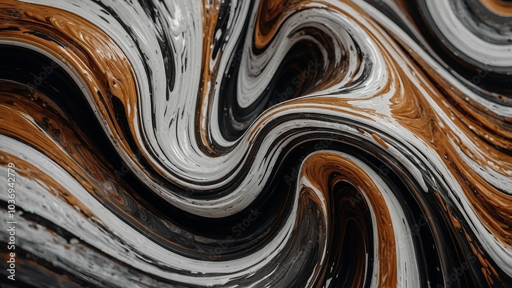 Monochromatic fluid abstract background with black, white, and brown swirls, perfect for product displays. Monochromatic fluid abstract background with black, white, and brown swirls, perfect for product displays.