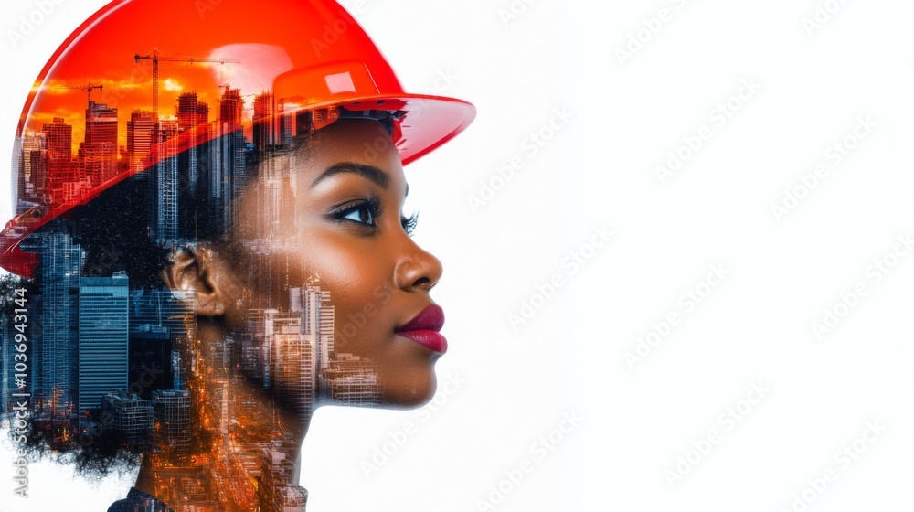 a powerful double exposure of a woman in a hard hat a powerful double exposure of a woman in a hard hat
