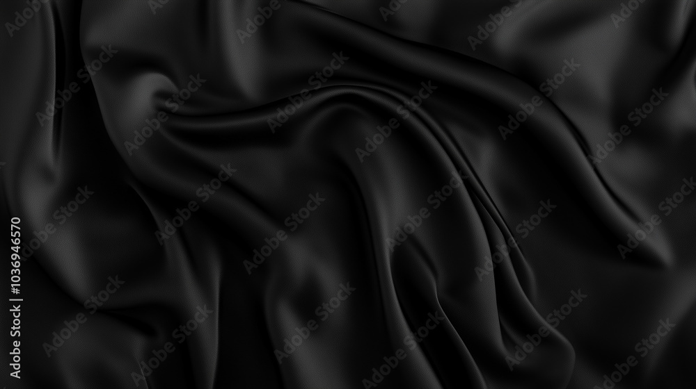 Smooth black fabric with soft folds and elegant texture Smooth black fabric with soft folds and elegant texture