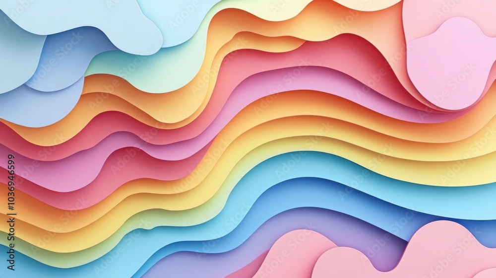 Colorful layered paper waves in pastel tones Colorful layered paper waves in pastel tones