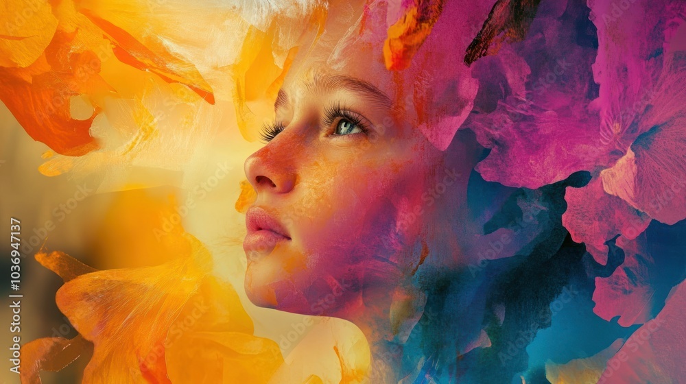 Surreal Portrait of a Girl Amidst Vibrant Abstract Colors Surreal Portrait of a Girl Amidst Vibrant Abstract Colors