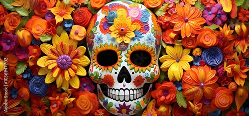 Sugar Skull Decorated with Flowers