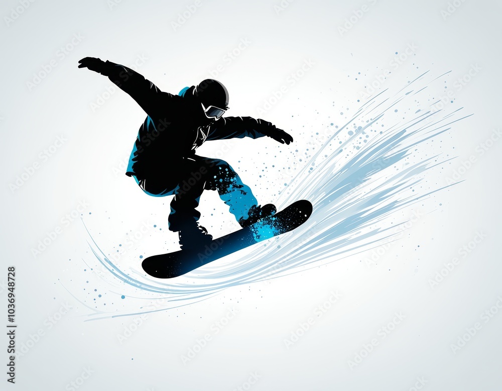 Snowboarder Silhouette with Brushstroke Effects Snowboarder Silhouette with Brushstroke Effects