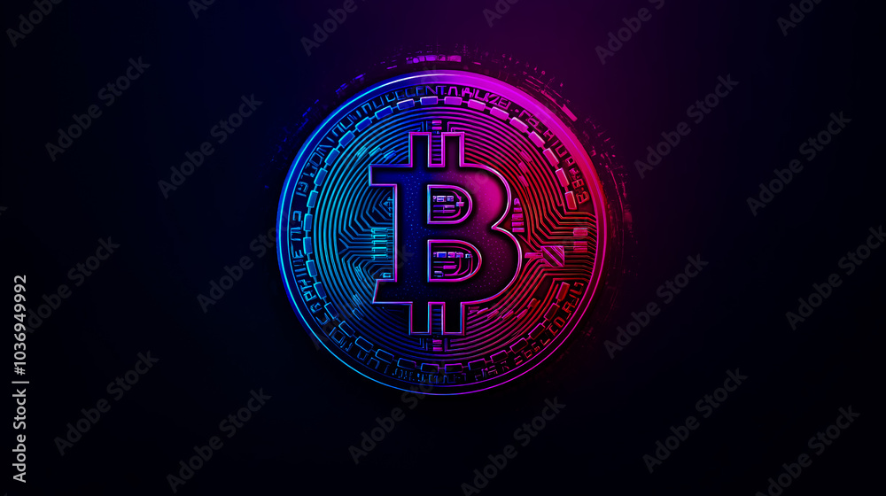 Fototapeta premium Bitcoin logo in the center, minimalist design.