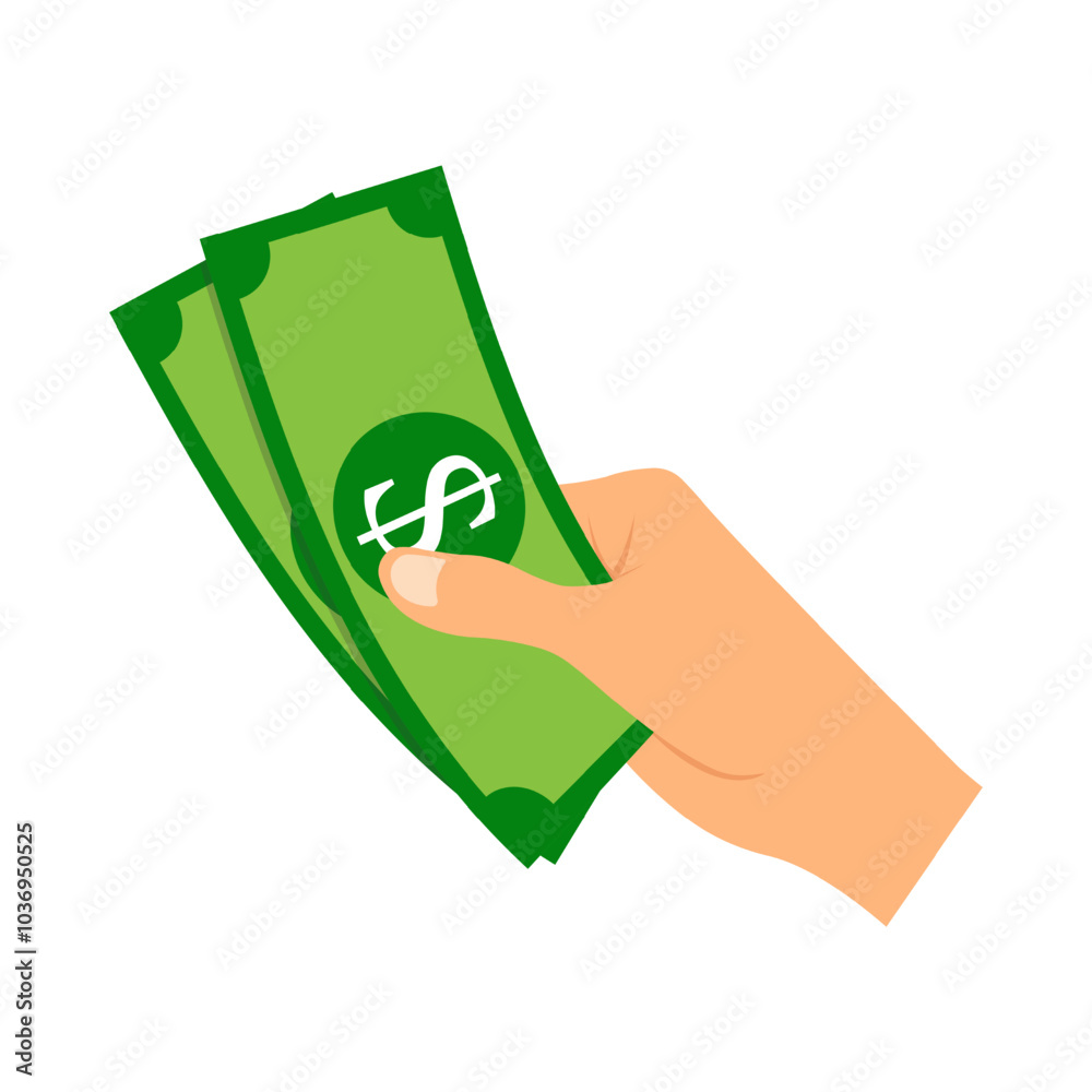 Hand holding green dollars banknotes. Vector business and finance element isolated on white. Hand holding green dollars banknotes. Vector business and finance element isolated on white.