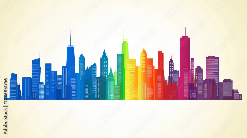 Obraz premium Colorful City Skyline Illustration with Gradient Effect