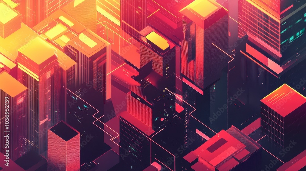 Futuristic Cityscape with Neon Lights and Geometry Futuristic Cityscape with Neon Lights and Geometry