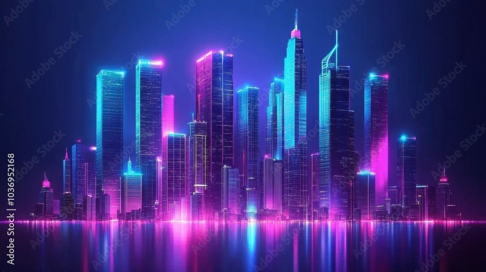 Neon Cityscape at Night with Vibrant Lights Neon Cityscape at Night with Vibrant Lights