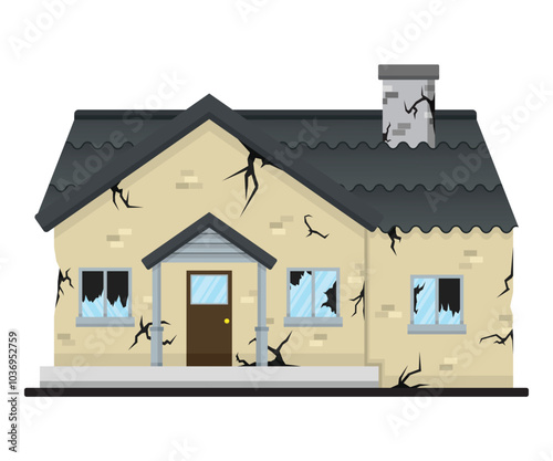 Illustration of the concept of a house being damaged due to a natural disaster, flat style vector illustration.