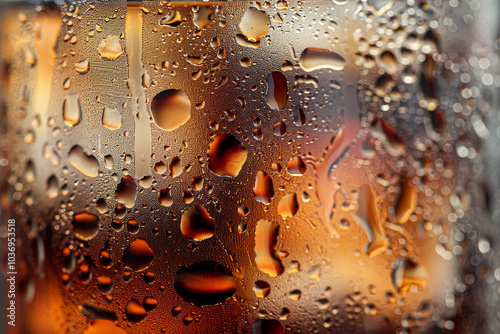 A glass of soda with condensation on the outside photo