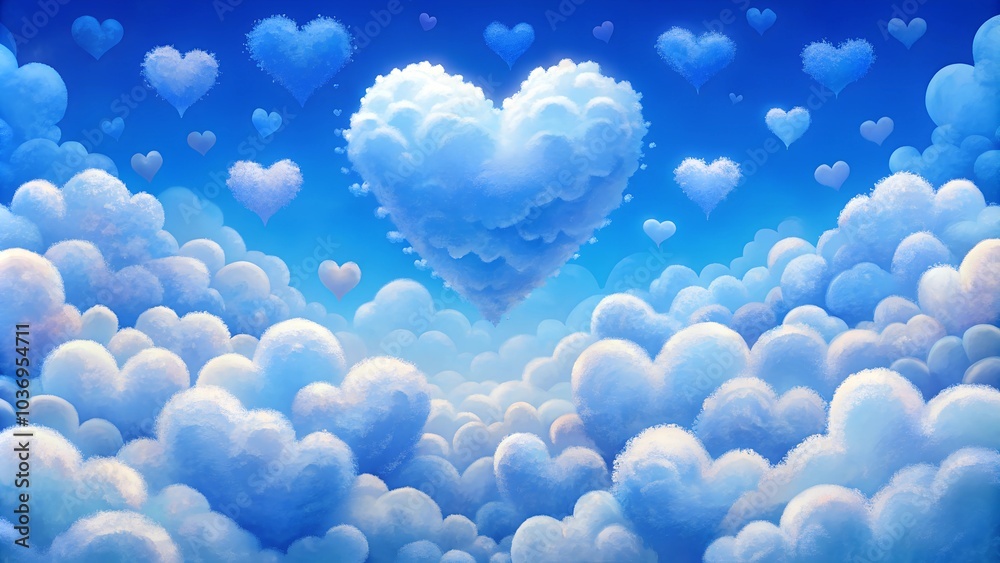 Heart-shaped clouds floating in a bright blue sky. Heart-shaped clouds floating in a bright blue sky.