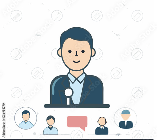 Man Talking On A Lecture By Microphone Icons
