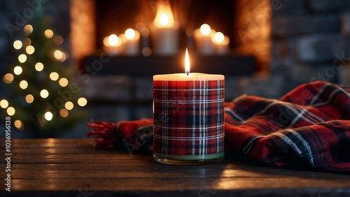 Tartan blanket and candle