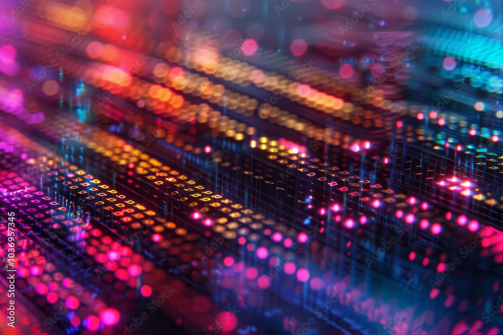 Fototapeta premium A colorful, abstract image of a computer screen with many small dots