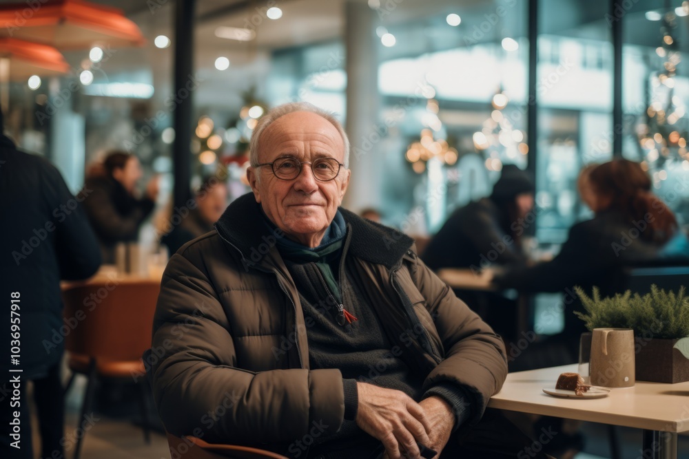 Portrait of an elderly man sitting in a cafe. Aged man in a cafe. Portrait of an elderly man sitting in a cafe. Aged man in a cafe.