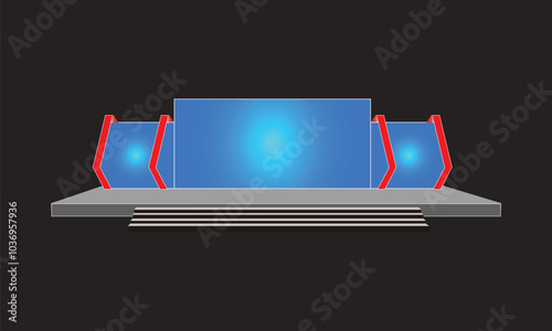 Event Stage design for business conferences, corporate projects presentations, with slides on projection screens. truss and Light