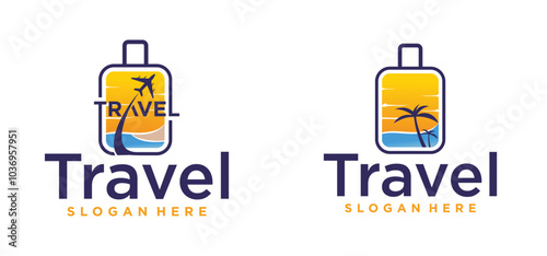 beach vacation travel logo, summer travel agency logo, travel business logo concept.