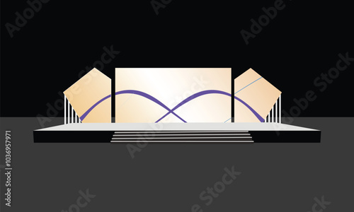 Event Stage design for business conferences, corporate projects presentations, with slides on projection screens. truss and Light