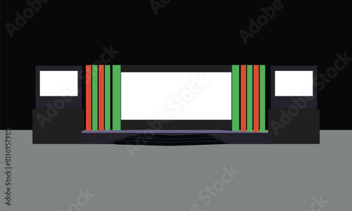 Event Stage design for business conferences, corporate projects presentations, with slides on projection screens. truss and Light