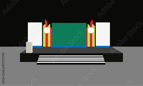 Event Stage design for business conferences, corporate projects presentations, with slides on projection screens. truss and Light