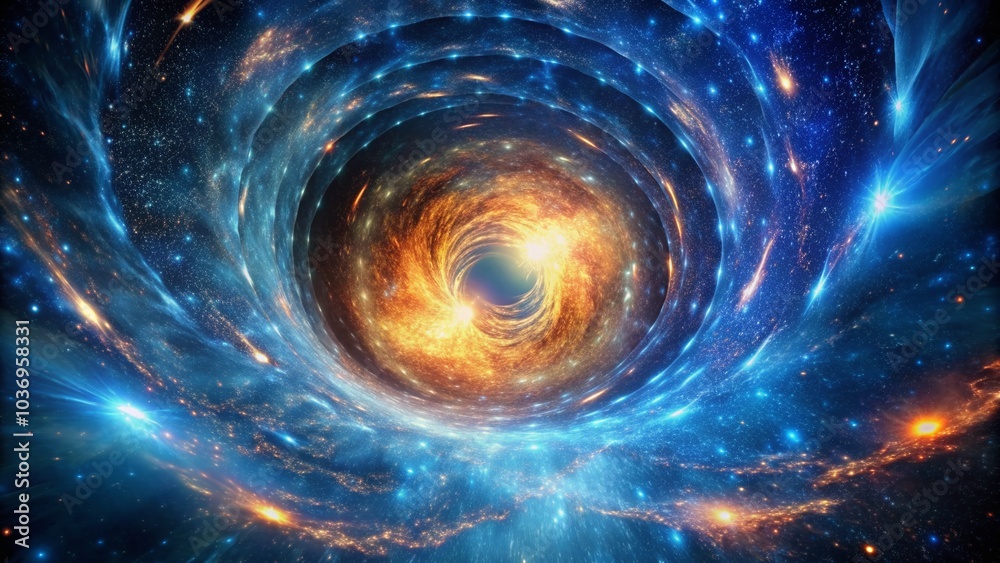 Cosmic vortex of swirling stars, galaxies, and nebulae blasting through a radiant, electric blue tunnel of warped space-time, evoking a sense of intense celestial velocity. Cosmic vortex of swirling stars, galaxies, and nebulae blasting through a radiant, electric blue tunnel of warped space-time, evoking a sense of intense celestial velocity.