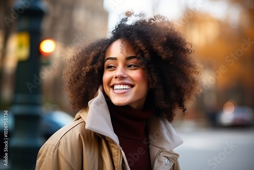 Closeup portrait of a beautiful african american woman smiling outdoors