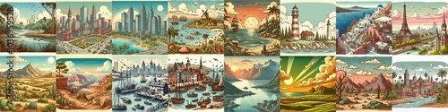 Cartoon landscapes. AI generated illustration