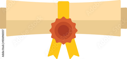 Diploma scroll with yellow ribbon and wax seal representing graduation ceremony and important legal document