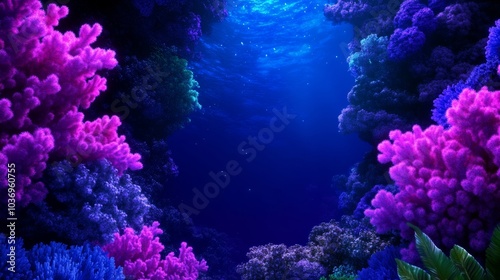 Captivating Deep-Sea View Featuring Neon Coral and Bubbling Waters, Dreamlike Marine Environment. Generative AI