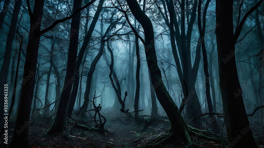 Dark Forest Halloween Creepy Forest Landscapes with Fog, Twisted Trees & Shadowy Figures for Eerie Scenes. Dark Forest Halloween Creepy Forest Landscapes with Fog, Twisted Trees & Shadowy Figures for Eerie Scenes.