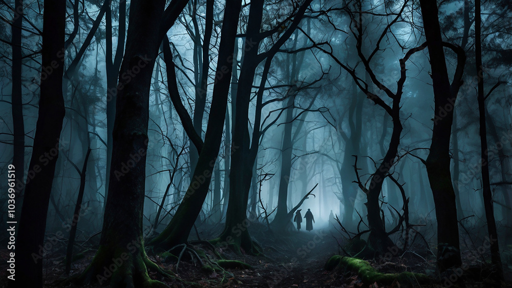 Dark Forest Halloween Creepy Forest Landscapes with Fog, Twisted Trees & Shadowy Figures for Eerie Scenes. Dark Forest Halloween Creepy Forest Landscapes with Fog, Twisted Trees & Shadowy Figures for Eerie Scenes.