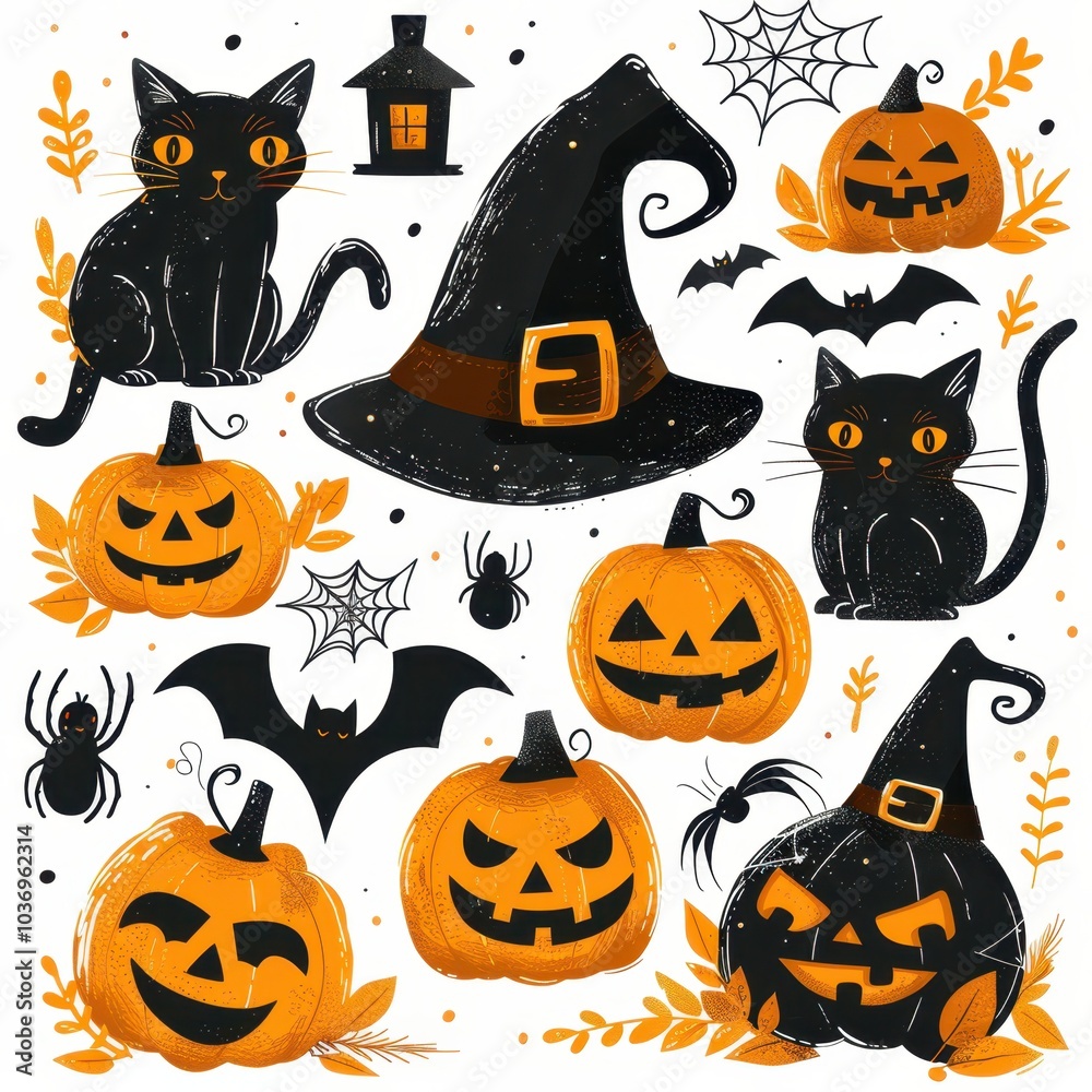 halloween pumpkin and witch hat set