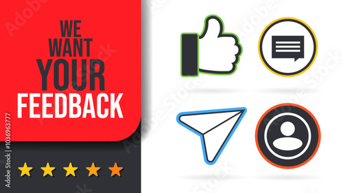 Set of icons contact us. Vector illustration. We want your feedback. Background design template. 