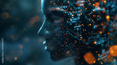Futuristic Digital AI Face with Circuit Patterns