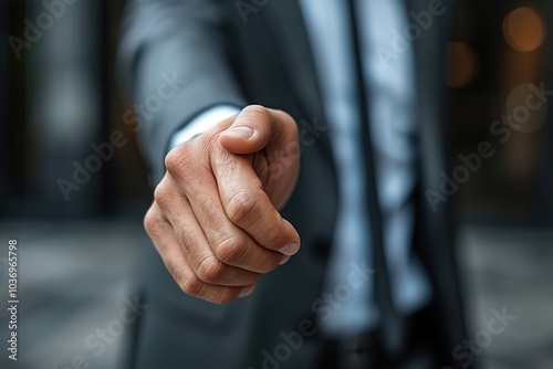 Businessman holding hand, ready for handshake photo