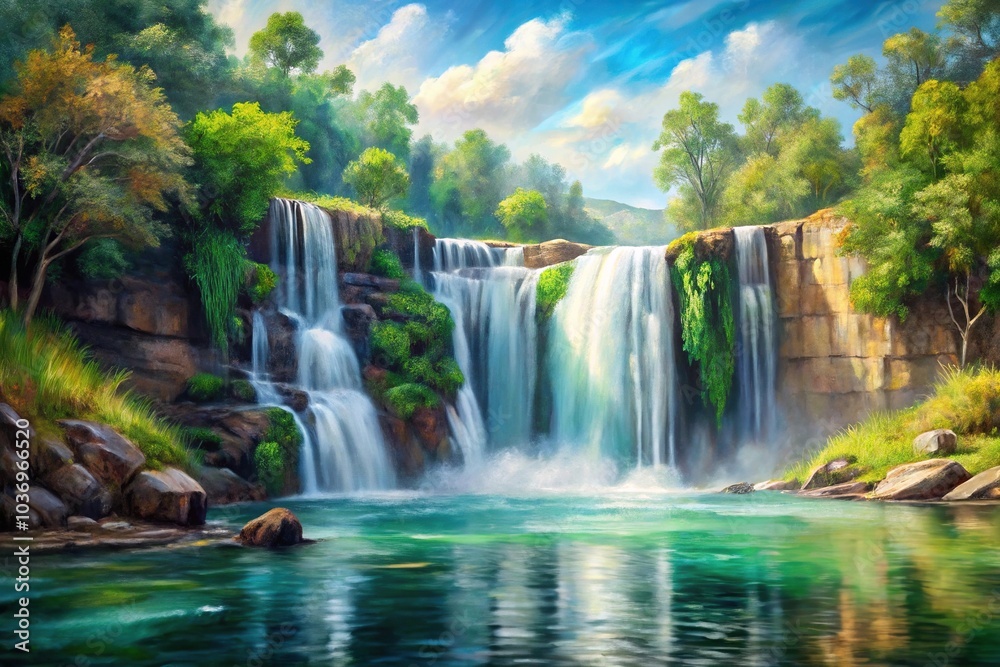 Obraz premium artwork of a contemporary landscape with a waterfall