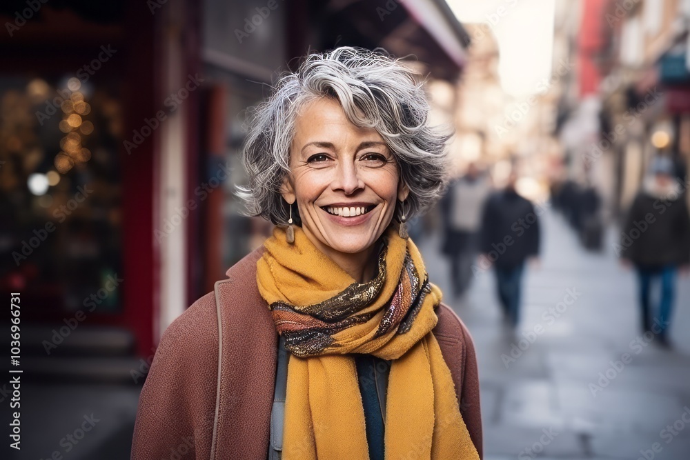 Portrait of a happy senior woman walking on a street in Paris, France