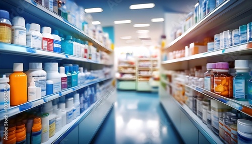 Wallpaper Mural Pharmacy blur background with medicine on shelves  Torontodigital.ca