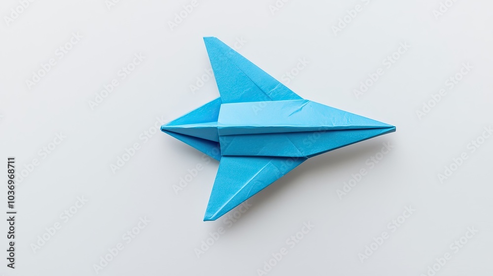 A blue origami paper plane crafted with precision, showcasing a sleek and minimalist design against a clean background. A blue origami paper plane crafted with precision, showcasing a sleek and minimalist design against a clean background.