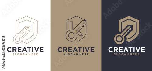 K letter key logo design, house key, apartment building for home protection.
