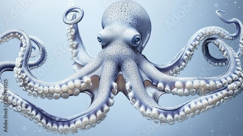  An octopus floats in the water, head turned to the side, while its tentacles reach out