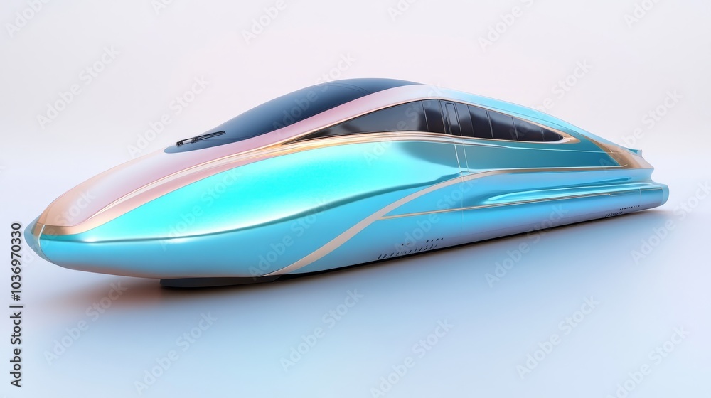 Futuristic high-speed train with blue and gold paint. Futuristic high-speed train with blue and gold paint.