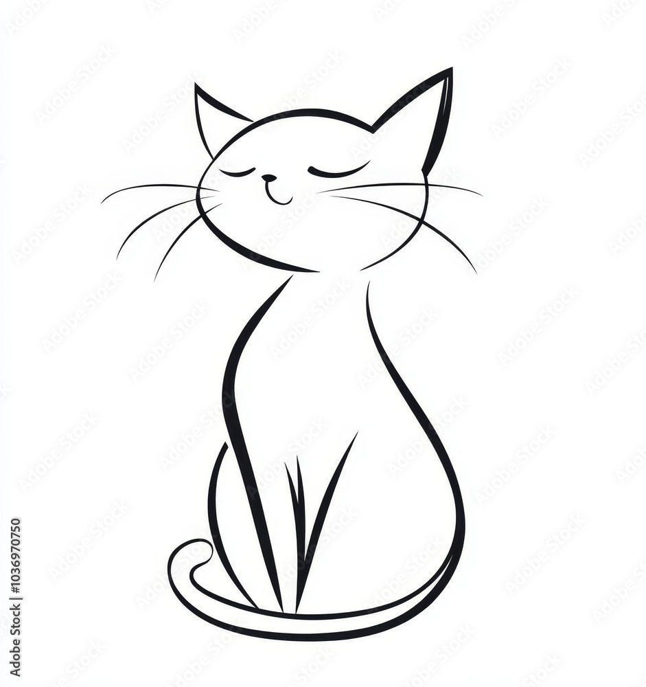 Obraz premium A monochrome depiction of a feline with a melancholic expression, perched against a pristine white backdrop