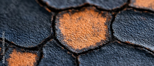  A tight shot of a textured surface displays orange and blue accentuation at its peak