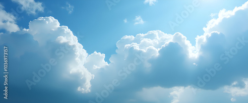  Fluffy white clouds in a bright blue sky