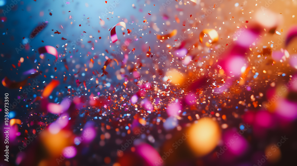 A colorful explosion of confetti with a blue background. The confetti is in various colors and sizes, creating a vibrant and lively atmosphere A colorful explosion of confetti with a blue background. The confetti is in various colors and sizes, creating a vibrant and lively atmosphere