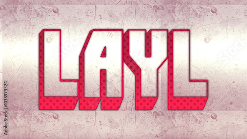 Cute 3d bold outline pink Arabic word design of Layl on white background. photo